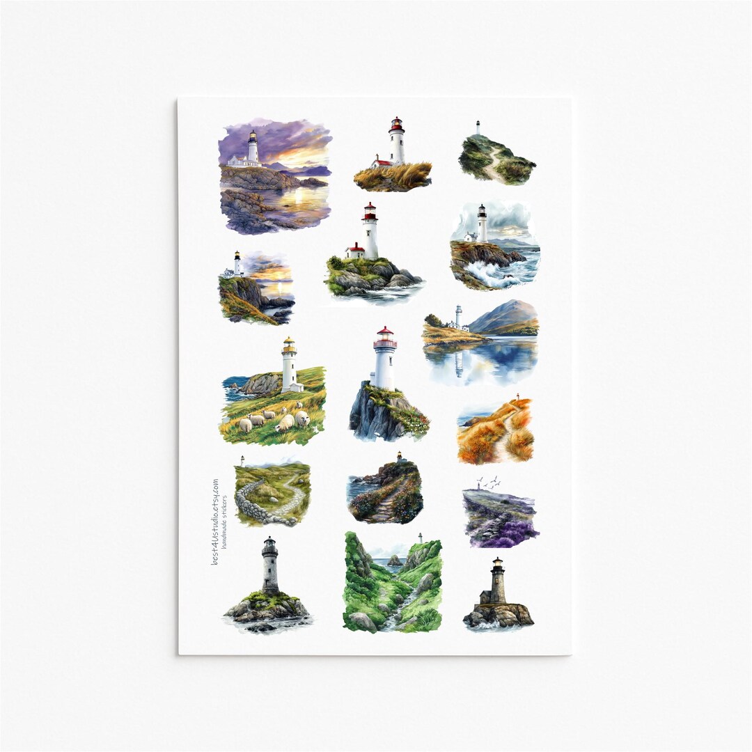 Lighthouse Sticker Sheet With Coastal Views Cliffs Nature for Journals ...