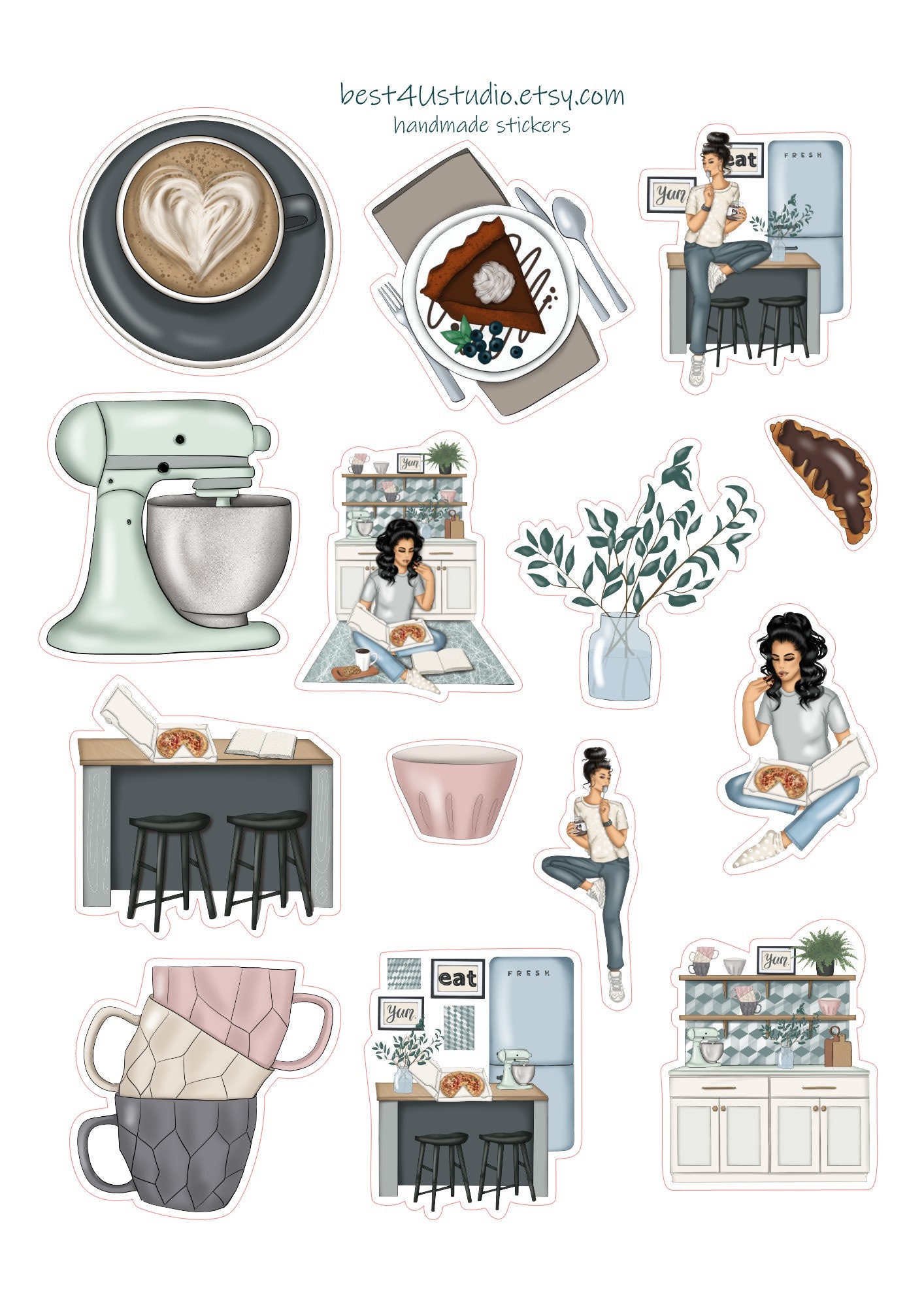 Kitchen Illustration Interior Design Food Sticker Planner - Etsy