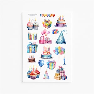 Stickervel Verjaardagsfeestje – Kleurrijke Taarten Ballonnen Geschenken Dagboek en planner Decoratie