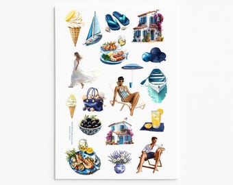 Mediterranean Summer Stickers: Coastal Vacation Vinyl Set