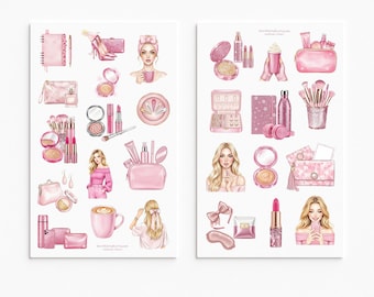 Pink Beauty Sticker Sheets Makeup Fashion Planner Glam Self Care Icons