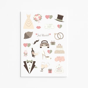 Foglio di adesivi "Just married", adesivi per matrimonio, adesivi per planner, adesivi per diario, bullet journal