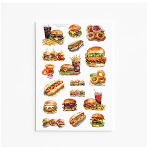 Fast Food Frenzy-stickers: sappige hamburgers, knapperige friet en verfrissende drankjes