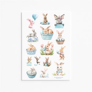 Colección de pegatinas con encantadores conejos de primavera: adorables calcomanías de conejos y flores para álbumes de recortes y manualidades