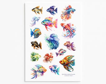 Färgglada fiskklistermärken: Betta, Koi, Guldfisk - Vinyldekaler