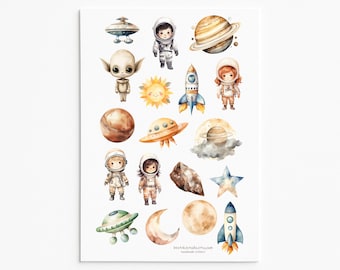 Pegatinas de astronautas y el espacio exterior para niños: divertido set de pegatinas de galaxias, planetas y cohetes