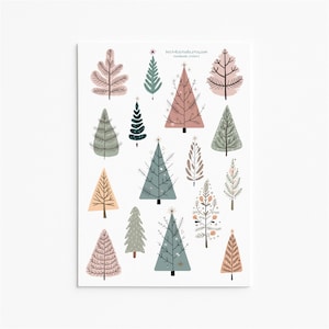 Pastelkleurige kerstboomstickers | Minimalistisch stickerpakket vakantie | Handgemaakt winterdecor voor planners en plakboeken