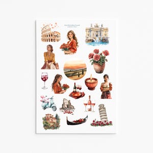 Italiaans esthetische stickers – op Rome, Toscane en Venetië geïnspireerde stickerset – romantische reizen en rustieke charme voor tijdschriften en ambachten