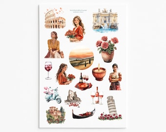 Italian Aesthetic Sticker Set – Travel Journal, Scrapbook Stickers