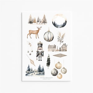 Set di adesivi invernali nordici / Adesivi decorativi natalizi scandinavi per planner, diari, album di ritagli e lavori artigianali