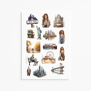 Foglio di adesivi di New York City - Adesivi estetici urbani, accessori per scrapbooking, diari e planner di viaggio a New York