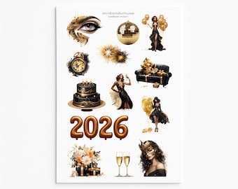 2026 New Year Stickers: Festive Planner Decorations