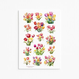 Ensemble d'autocollants bouquets de tulipes vibrantes - Décalcomanies florales colorées