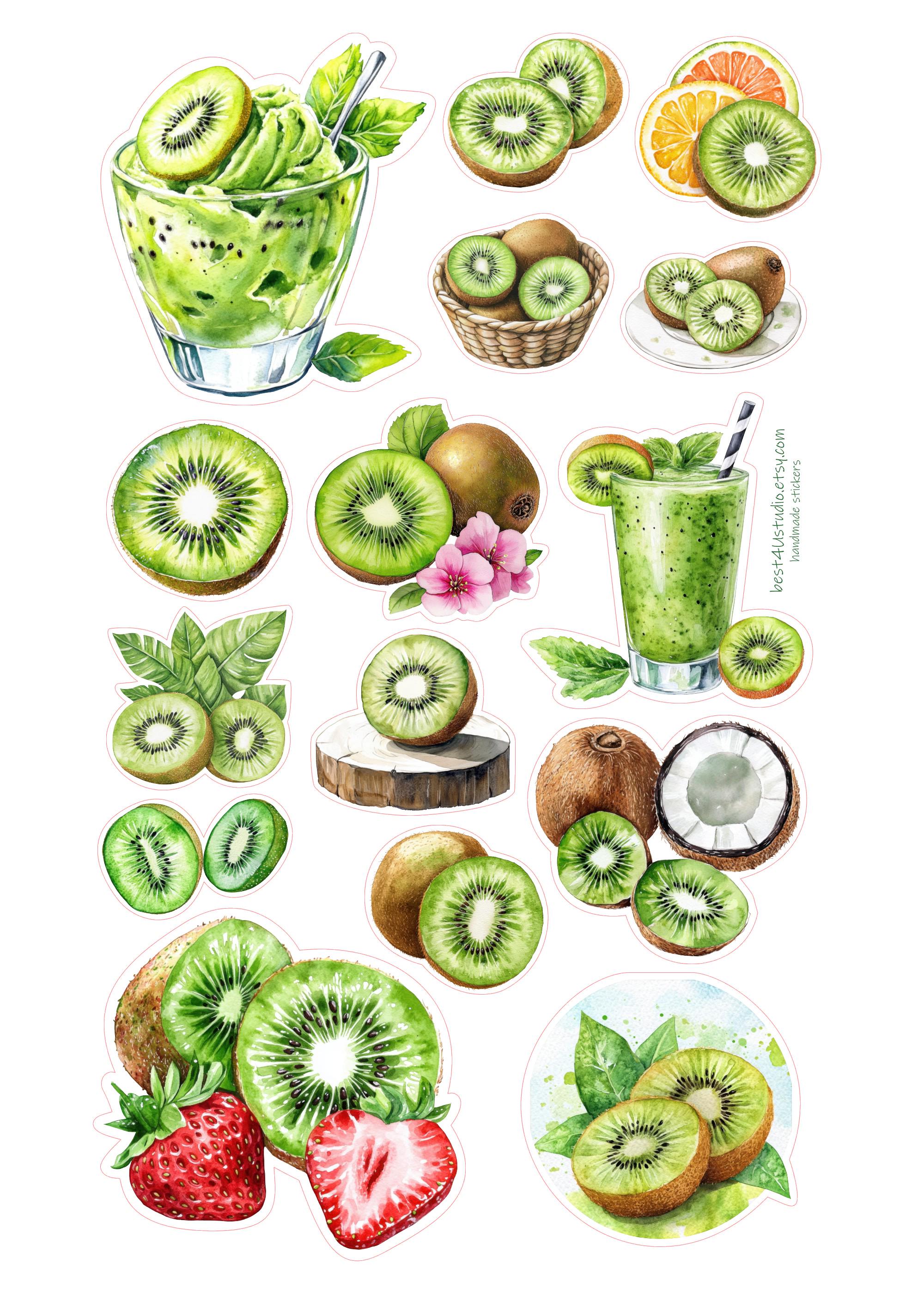 Kiwi Sticker Pack, Cute Kawaii Fruit Stickers, Waterproof Vinyl Decals ...