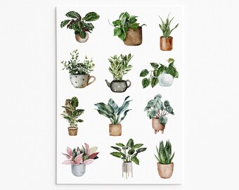 House Plant Stickers: Greenery Vinyl Decals, Planner Stickers
