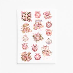 Pink Christmas Ornaments Sticker Set – Festive Holiday Stickers for Journals, Planners, Scrapbooking, and Crafts