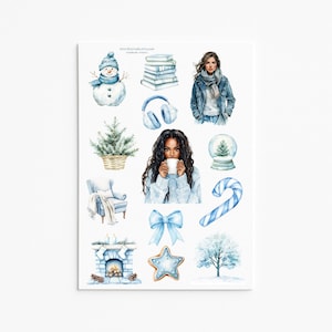 Set di adesivi Cozy Winter Vibes – Adesivi estetici invernali blu