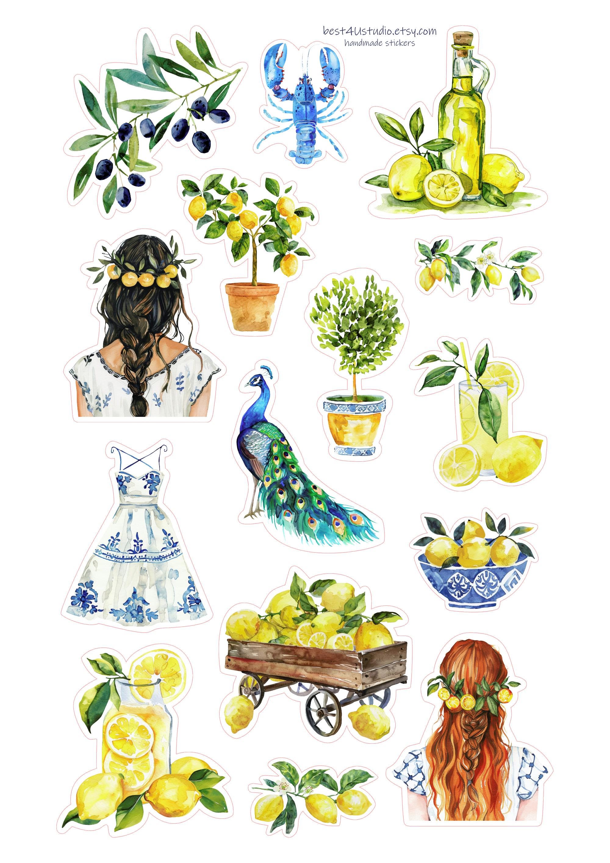 Mediterranean Sticker Sheet Lemon Olive Summer Decor Peacock Dress - Etsy