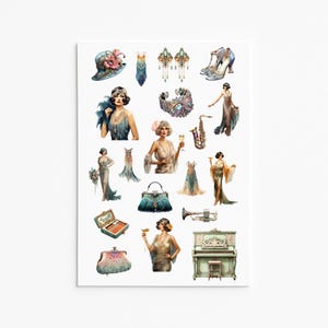 1920s Flapper Girl Sticker Sheet, Art Deco Party Planner Stickers, Vintage Fashion Stickers