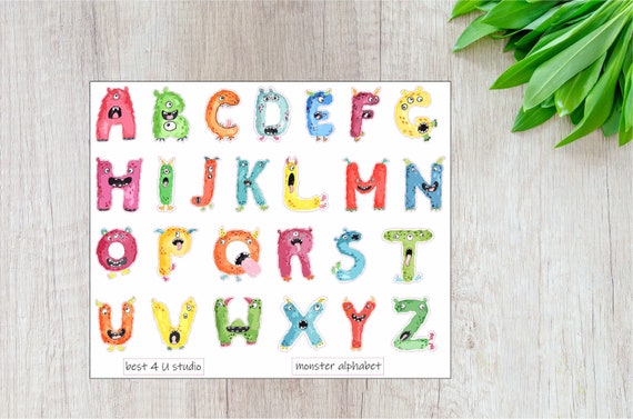 Monster alphabet stickers, ABC stickers, Letter stickers, Alphabet seals,  Planner stickers