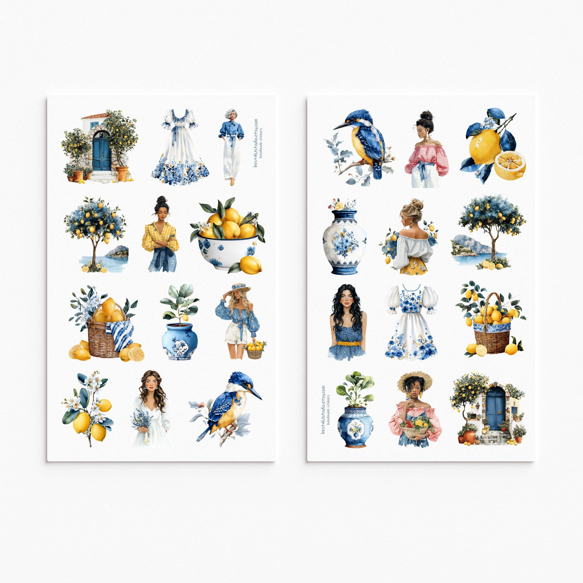Mediterranean Sticker Set Italian Summer Lemons Blue Door Planner ...