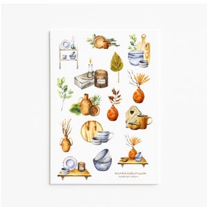 Rustiek keukengerei stickervel aards interieur aardewerk kaars blad esthetische planner plakboek Cottagecore stickers