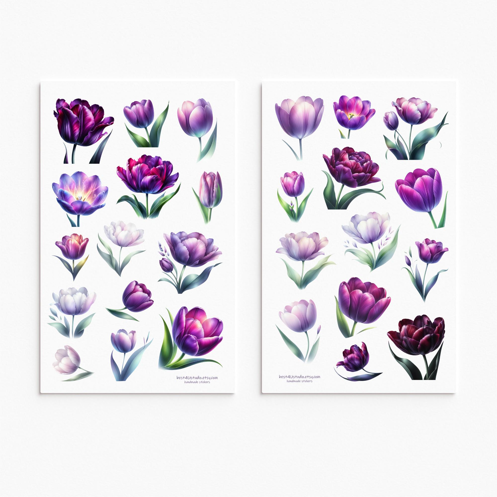 Purple Tulip Sticker Set Floral Flowers for Journals Planners ...