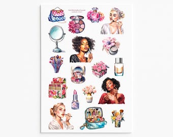 Glamorous Makeup Sticker Set – Beauty-Themed Stickers for Journals, Planners, Scrapbooking, and DIY Crafts