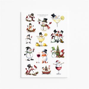 Festliche Schneemann-Aufkleber-Pack: Feiertags-Getränke, Santa, Weihnachtsstimmung