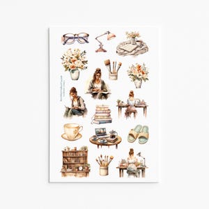 Set di adesivi "Cozy Artist's Workspace" - Adesivi per studio estetico e scrivania