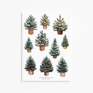 Set di adesivi per alberi di Natale / Decorazioni invernali festive / Adesivi natalizi in vinile fatti a mano per diari, agende e progetti creativi