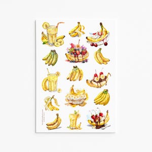 Ensemble d'autocollants Délices à la banane - Illustrations de fruits tropicaux et de desserts