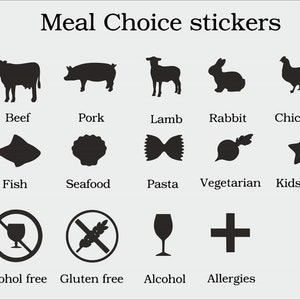 Plaatskaartstickers bruiloftsmaaltijdmenu