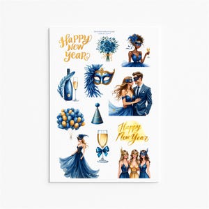 Adesivi blu per Capodanno, adesivi per feste, adesivi per celebrazioni, adesivi per champagne, adesivi festivi, adesivi per mascherate, ballo in maschera