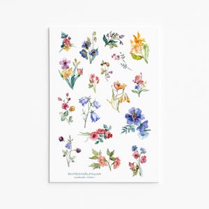 Pegatinas de flores silvestres de acuarela / Pegatinas de vinilo florales y botánicas / Pegatinas para portátil / Pegatinas para scrapbooking / Decoración de agenda