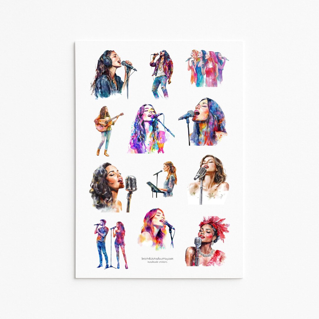 Singer Illustration Stickers for Music Journals and Scrapbooking - Etsy