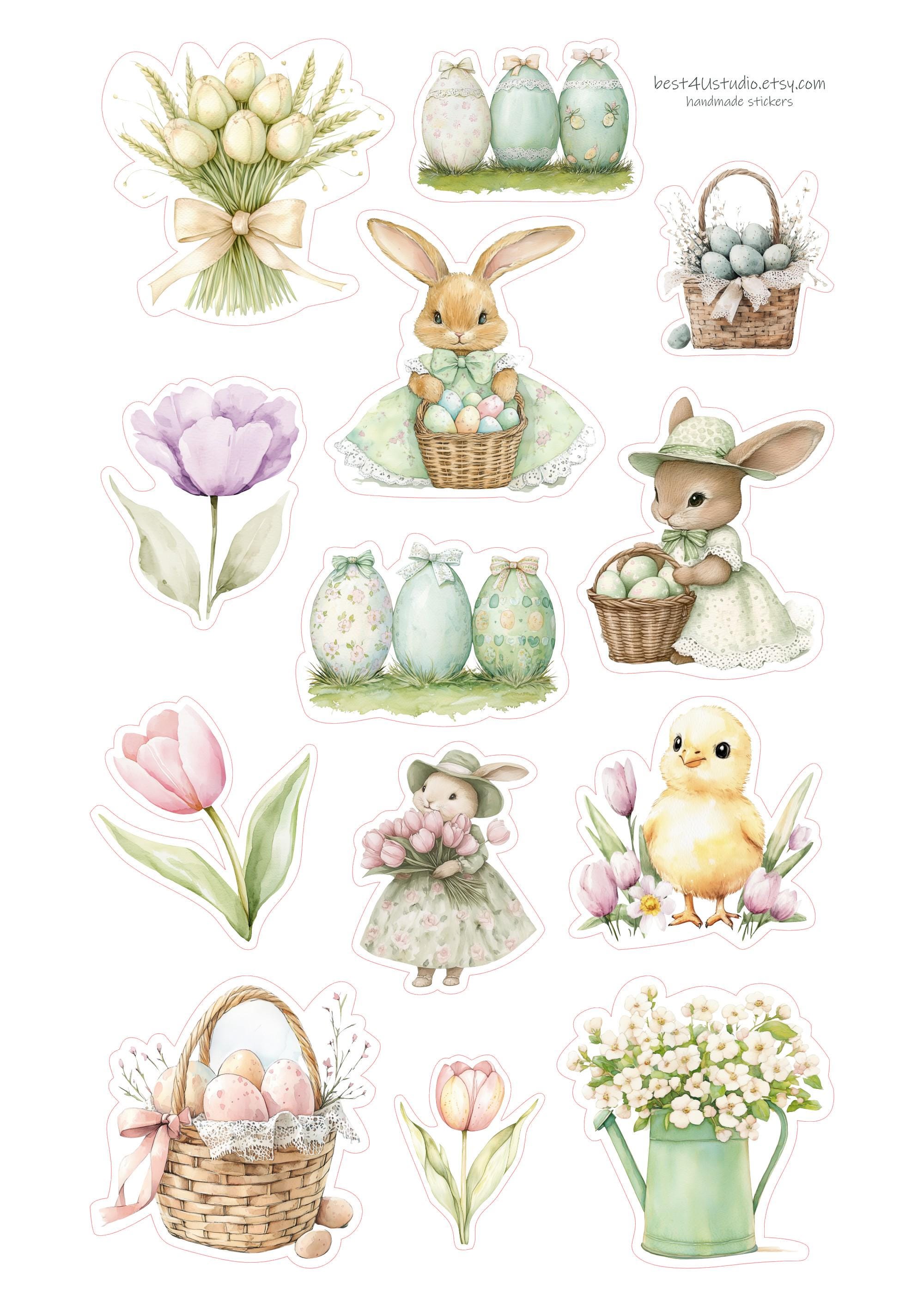 Spring Easter Bunny Tulip Sticker Sheet for Journals and Crafts - Etsy