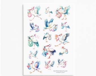 Stork Baby Delivery Stickers – Vinyl Scrapbook Set
