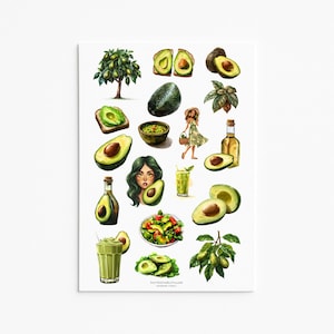 Pack d'autocollants avocat - Adorables autocollants en vinyle végétaliens pour journal, scrapbooking, agendas, smoothies et décoration de cuisine