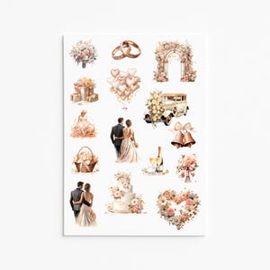 Stickervel bloemen bruiloft, verlovingsstickers, bruid, bruidegom, plannerstickers, dagboekstickers, bulletjournal