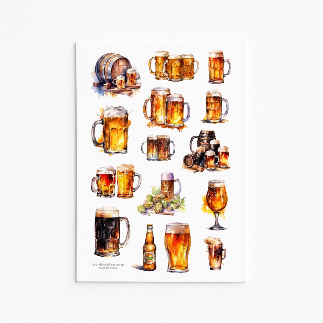 Beer Sticker Sheet Craft Beer Mugs Glasses Bar Cart Journal - Etsy