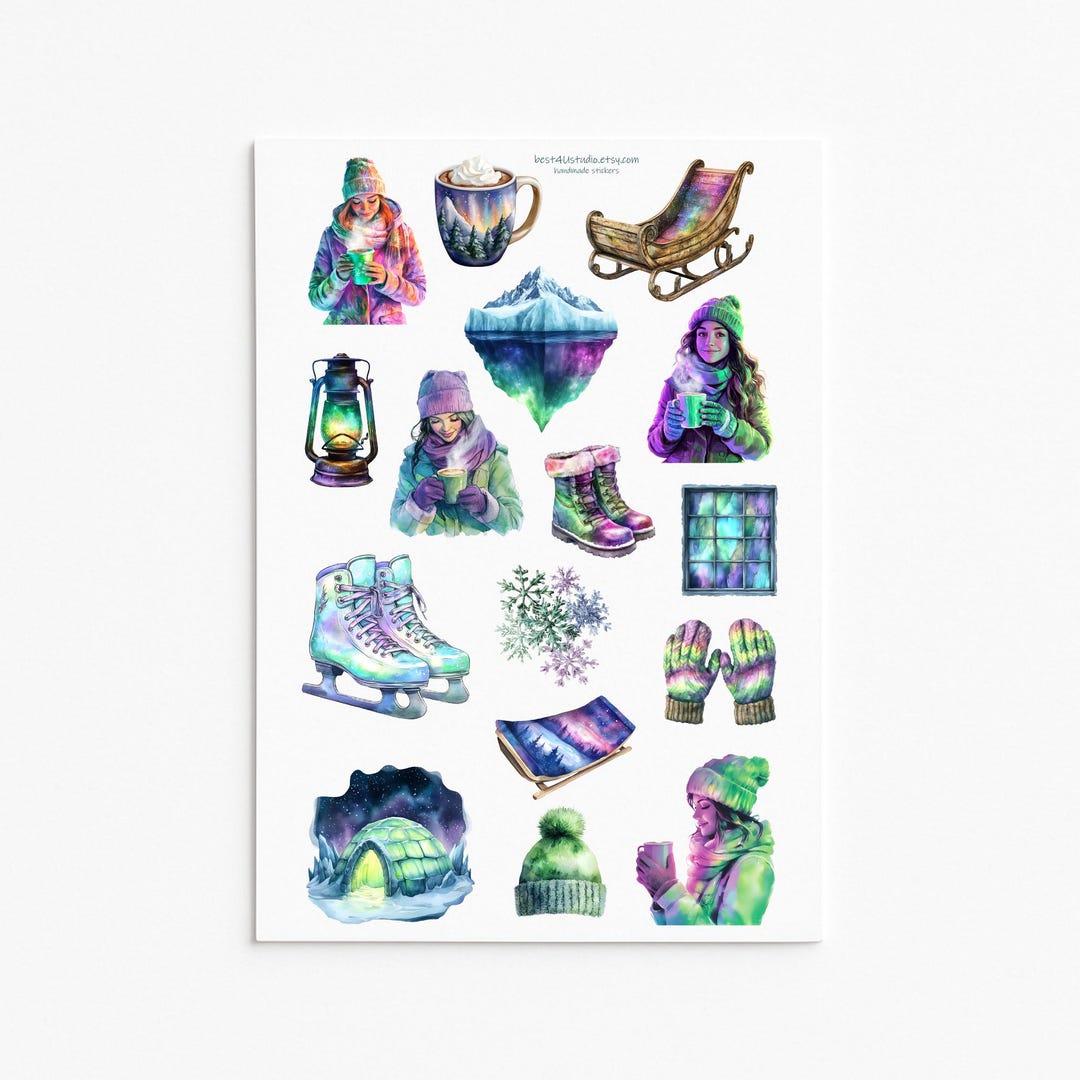 Winter Aurora Sticker Set: Nordic Cozy Stickers - Etsy