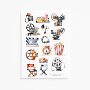Classic Cinema Enthusiast Sticker Set - Vintage Film and Movie Equipment Decals