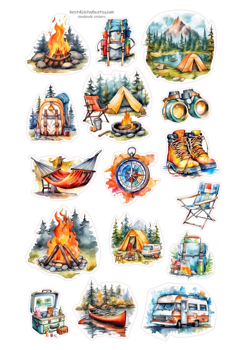 Adventure Camping Sticker Set – Outdoors-themed Stickers for Journals ...