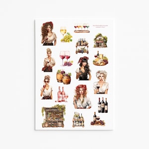 Meisjesstickers wijntijd, wijnglas, wijnfles, wijnproeverij, wijn en kaas, casual meisje, plannerstickers