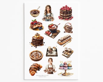 Dessert Bakery Stickers | Cute Chocolate Pastry Sweets, Planner Scrapbook