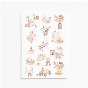 Stickers d'intérieur Scandi pour chambre de bébé – Décoration bohème neutre pour chambre de bébé, Bunny Toys, planificateur, feuille de scrapbooking