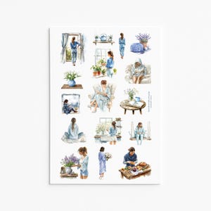 Stickerset Serene Home Moments: gezellige binnentaferelen met vrouwen in ontspannende houdingen
