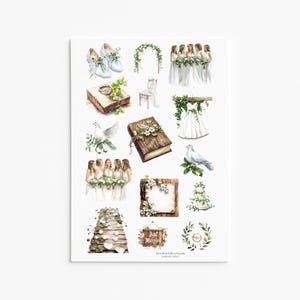 Elegante juego de pegatinas para el día de la boda: accesorios y calcomanías de decoración para novias en acuarela