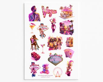 Las Vegas Sticker Sheet, Casino Travel Journal Stickers, Pink Vegas Scrapbook Decor